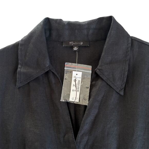 Madewell Pleated Midi Button Down Shirtdress Jet Black 100% Linen Womens Size XS - Picture 3 of 5